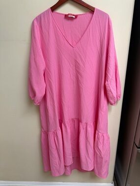 Marina Rinaldi Pink V-Neck Tiered Midi Dress